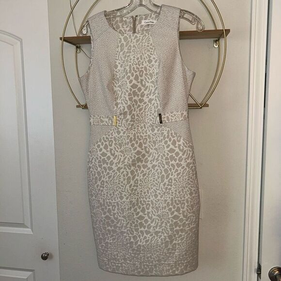 Calvin Klein Tan Leopard Midi Dress 6 - Picture 1 of 4